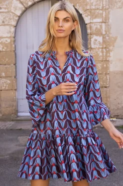 Oliphant Bell Sleeve Tiered Mini- Tulip Red