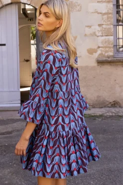 Oliphant Bell Sleeve Tiered Mini- Tulip Red