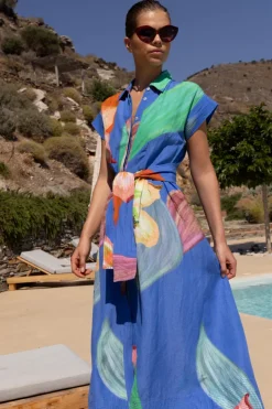 Oliphant Belted Shirt Dress- Hibiscus Blue
