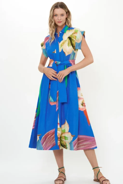 Oliphant Belted Shirt Dress- Hibiscus Blue