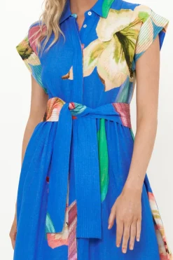 Oliphant Belted Shirt Dress- Hibiscus Blue