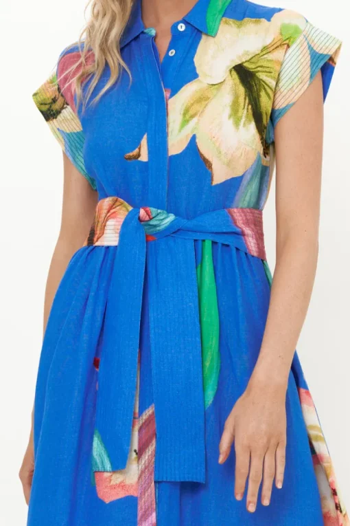 Oliphant Belted Shirt Dress- Hibiscus Blue