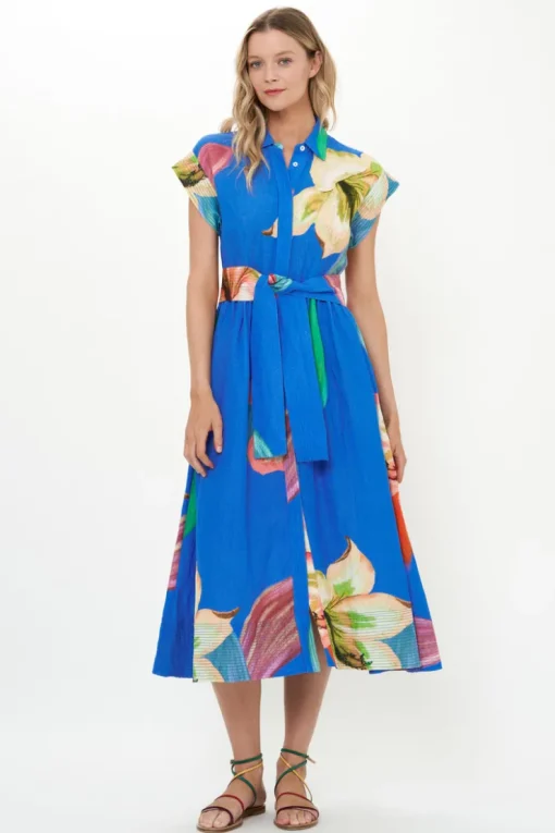 Oliphant Belted Shirt Dress- Hibiscus Blue