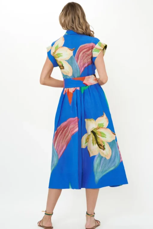 Oliphant Belted Shirt Dress- Hibiscus Blue