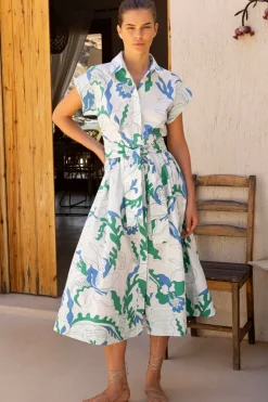 Oliphant Belted Shirt Dress- Orchid Green
