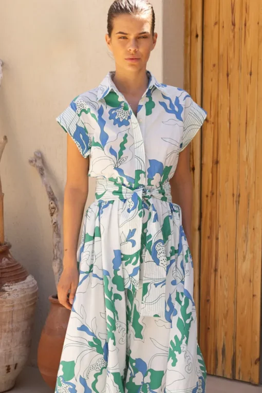 Oliphant Belted Shirt Dress- Orchid Green