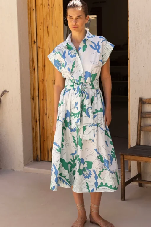 Oliphant Belted Shirt Dress- Orchid Green