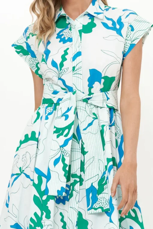 Oliphant Belted Shirt Dress- Orchid Green