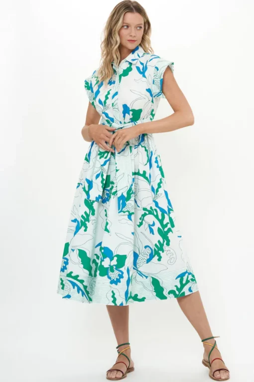 Oliphant Belted Shirt Dress- Orchid Green