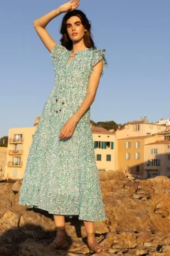 Oliphant Cinched Flirty Midi- Cypress Jade