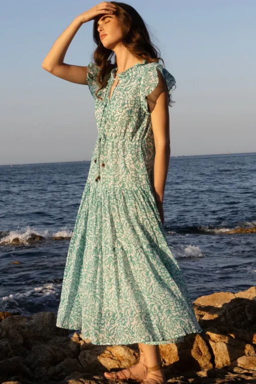 Oliphant Cinched Flirty Midi- Cypress Jade
