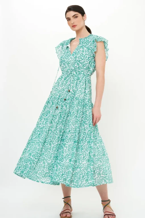 Oliphant Cinched Flirty Midi- Cypress Jade
