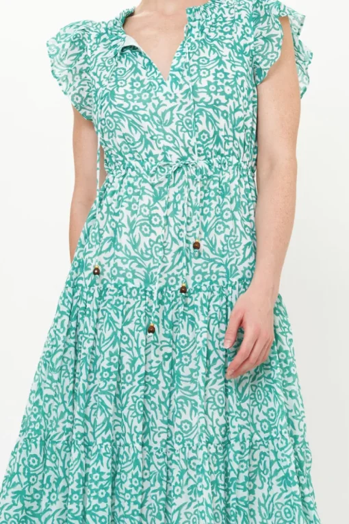 Oliphant Cinched Flirty Midi- Cypress Jade