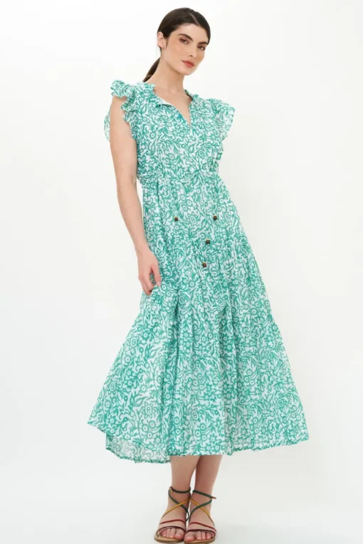 Oliphant Cinched Flirty Midi- Cypress Jade