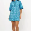 Oliphant Collared Shirt Dress Mini- Matrix Blue