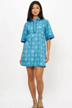 Oliphant Collared Shirt Dress Mini- Matrix Blue