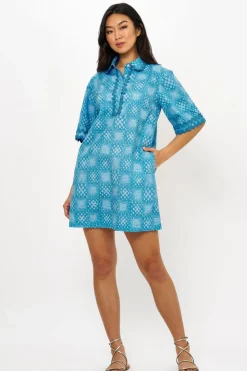 Oliphant Collared Shirt Dress Mini- Matrix Blue