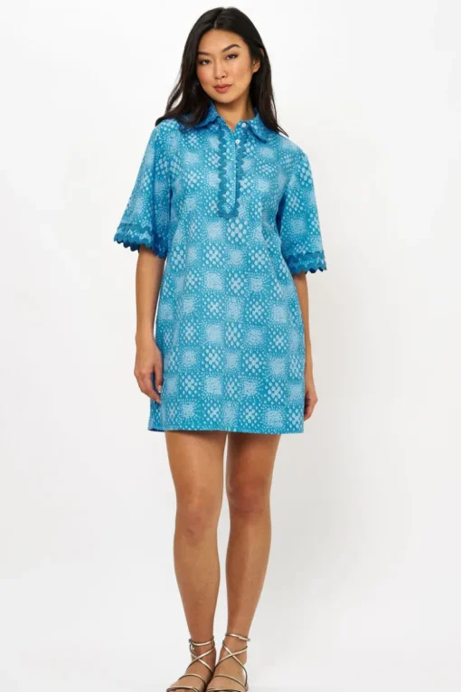 Oliphant Collared Shirt Dress Mini- Matrix Blue