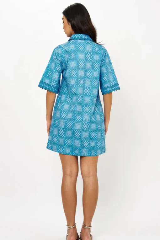 Oliphant Collared Shirt Dress Mini- Matrix Blue