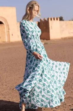 Oliphant Crew Neck Smocked Waist Maxi- Toscana Green