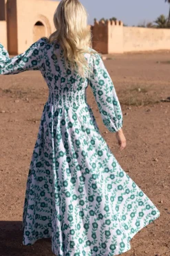 Oliphant Crew Neck Smocked Waist Maxi- Toscana Green