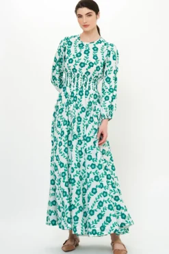 Oliphant Crew Neck Smocked Waist Maxi- Toscana Green