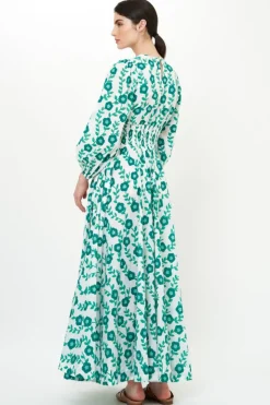 Oliphant Crew Neck Smocked Waist Maxi- Toscana Green