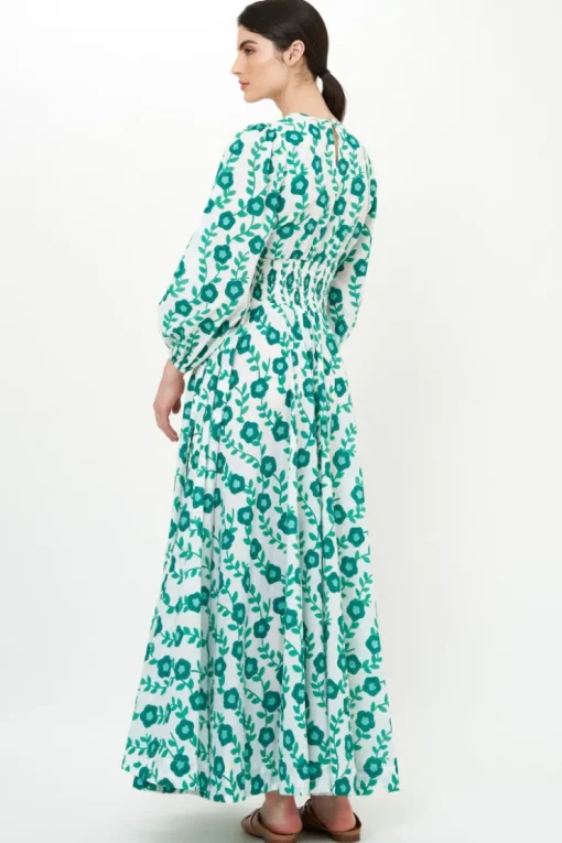Oliphant Crew Neck Smocked Waist Maxi- Toscana Green
