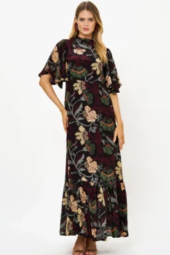 Oliphant Flirty Mock Neck Maxi- Turin Wine