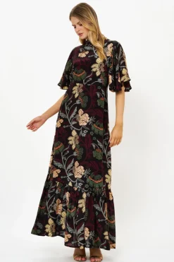Oliphant Flirty Mock Neck Maxi- Turin Wine