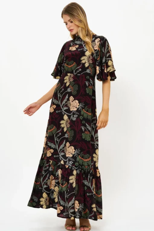 Oliphant Flirty Mock Neck Maxi- Turin Wine