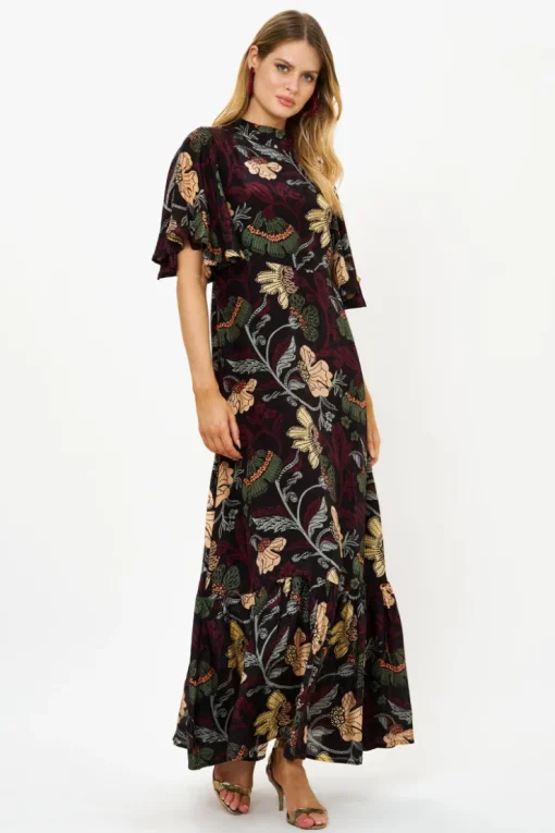 Oliphant Flirty Mock Neck Maxi- Turin Wine