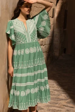 Oliphant Mock Neck Flutter Maxi- Thistle Green - Oliphant Dresses Oliphant Mock Neck Flutter Maxi- Thistle Green - Oliphant Dresses