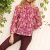 Oliphant Long Sleeve Pintuck Blouse- Presidio Magenta