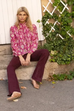 Oliphant Long Sleeve Pintuck Blouse- Presidio Magenta