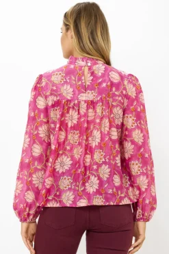 Oliphant Long Sleeve Pintuck Blouse- Presidio Magenta