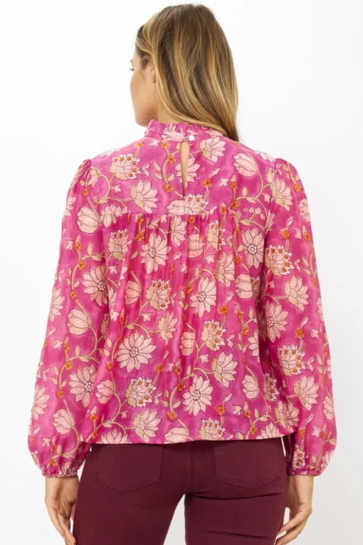 Oliphant Long Sleeve Pintuck Blouse- Presidio Magenta