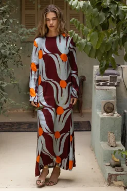 Oliphant Long Sleeve Shift Maxi- Tulip Orange