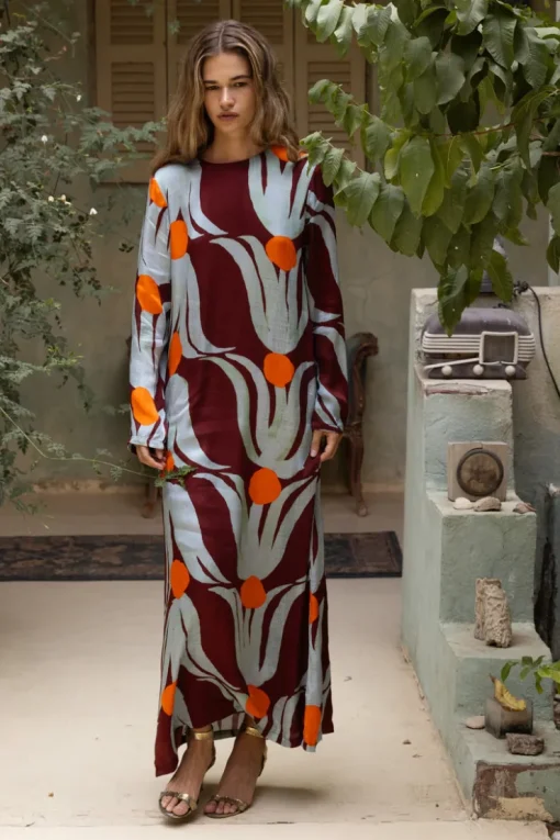Oliphant Long Sleeve Shift Maxi- Tulip Orange