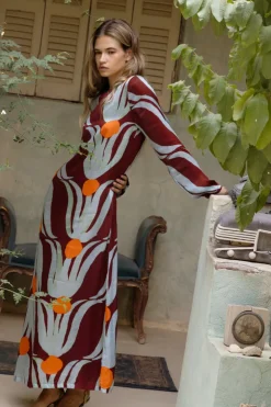 Oliphant Long Sleeve Shift Maxi- Tulip Orange