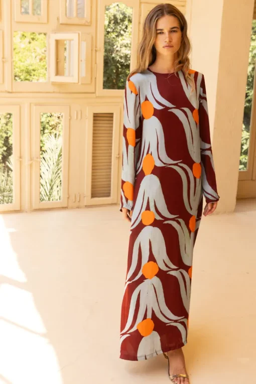 Oliphant Long Sleeve Shift Maxi- Tulip Orange
