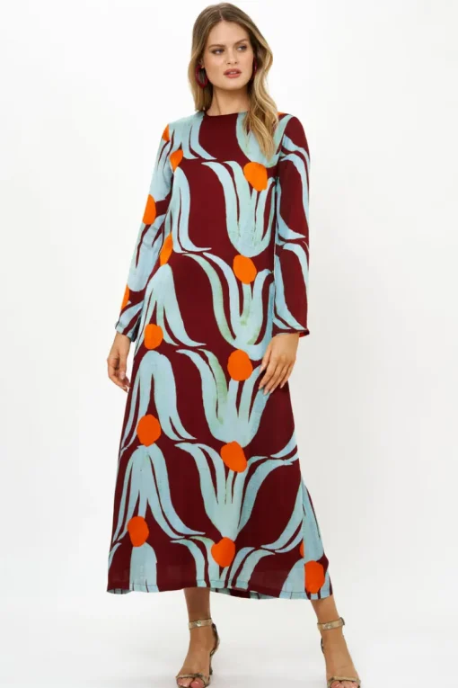 Oliphant Long Sleeve Shift Maxi- Tulip Orange