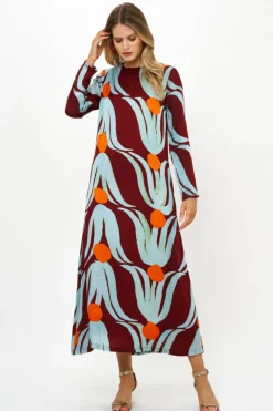 Oliphant Long Sleeve Shift Maxi- Tulip Orange