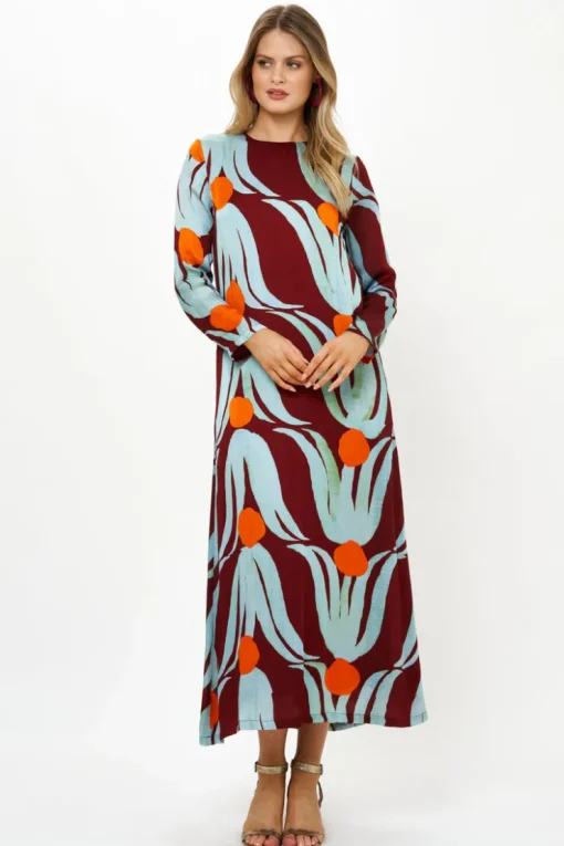 Oliphant Long Sleeve Shift Maxi- Tulip Orange