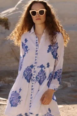Oliphant Long Sleeve Shirt Dress Mini- Portofino Blue