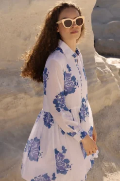 Oliphant Long Sleeve Shirt Dress Mini- Portofino Blue