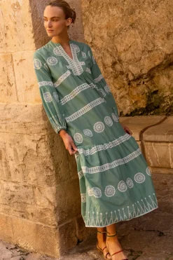 Oliphant Long Sleeve Yoke Maxi- Soleil Sage - Oliphant Dresses Oliphant Long Sleeve Yoke Maxi- Soleil Sage - Oliphant Dresses