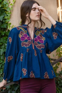 Oliphant Mandarin Balloon Top- Almay Blue