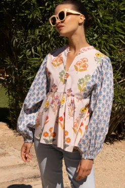 Oliphant Mandarin Balloon Top- Provence Blue
