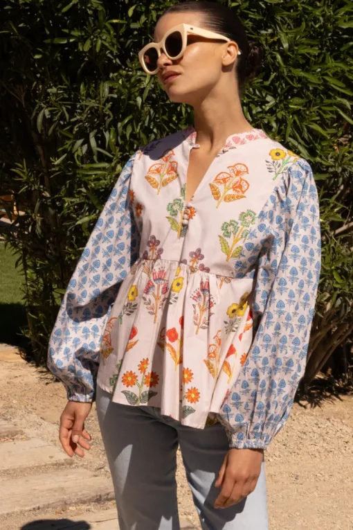 Oliphant Mandarin Balloon Top- Provence Blue